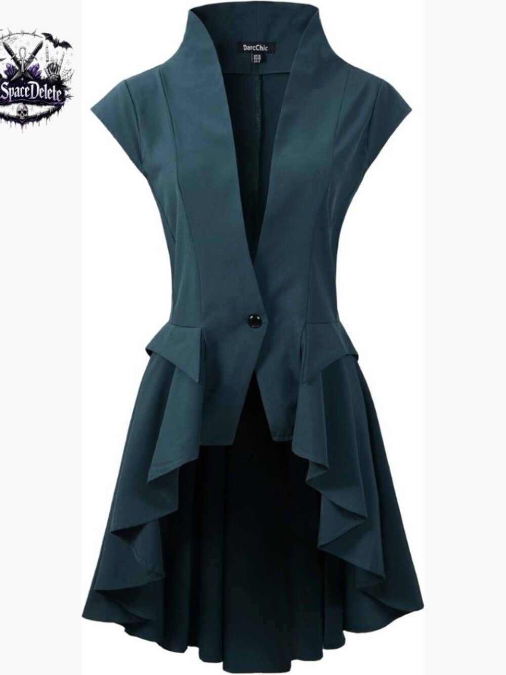Victorian Gothic Steampunk Waistcoat Jacket Long Sleeve Waterfall Front